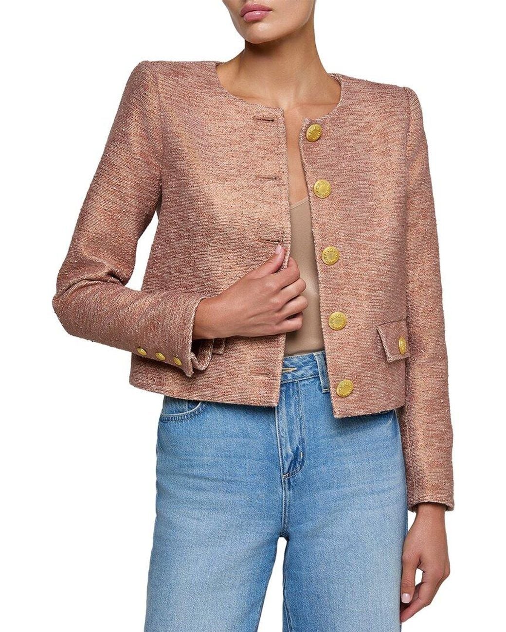 L'Agence Blue Zell Collarless Jacket