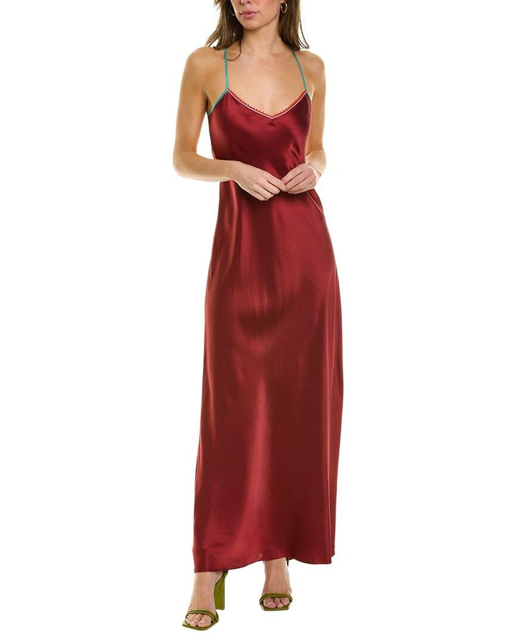 DANNIJO Silk Maxi Slip Dress in Red Lyst