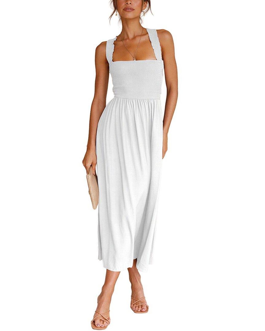 LEON GORI White Solid Midi Dress