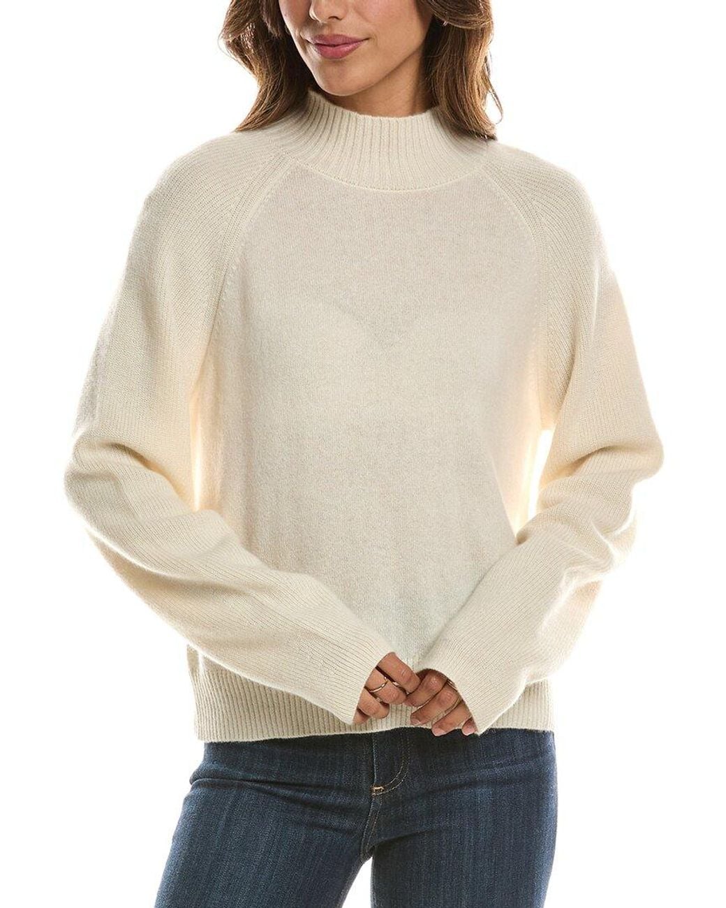 Forte Natural Mix Stitch Raglan Mock Neck 100% Cashmere Sweater