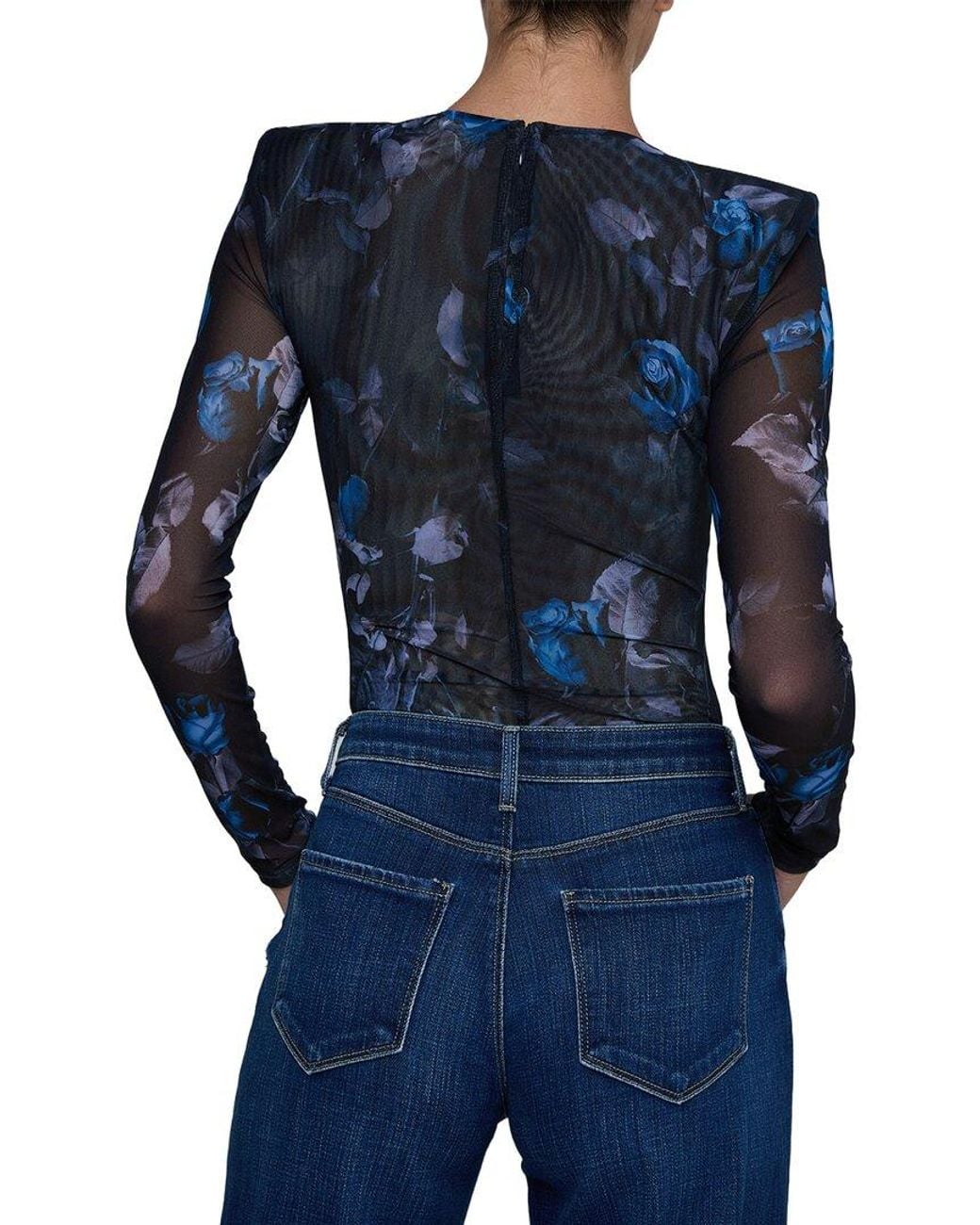 L'Agence Blue Trista Shoulder Pad Bodysuit