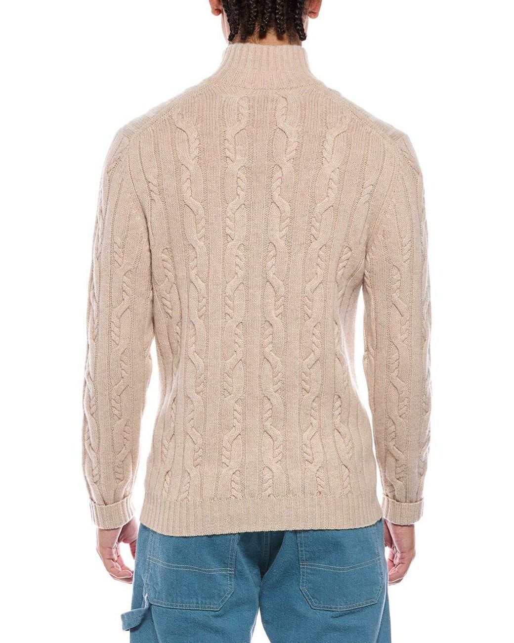 N.Peal Cashmere Natural Textured Cable 1/2-Zip 100% Cashmere Mock Neck Sweater for men