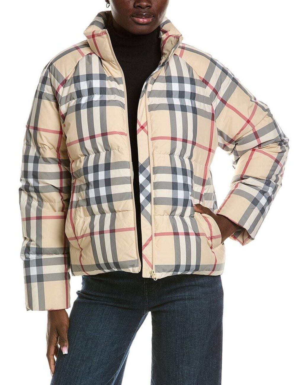 Burberry Check Jacket in Natural | Lyst