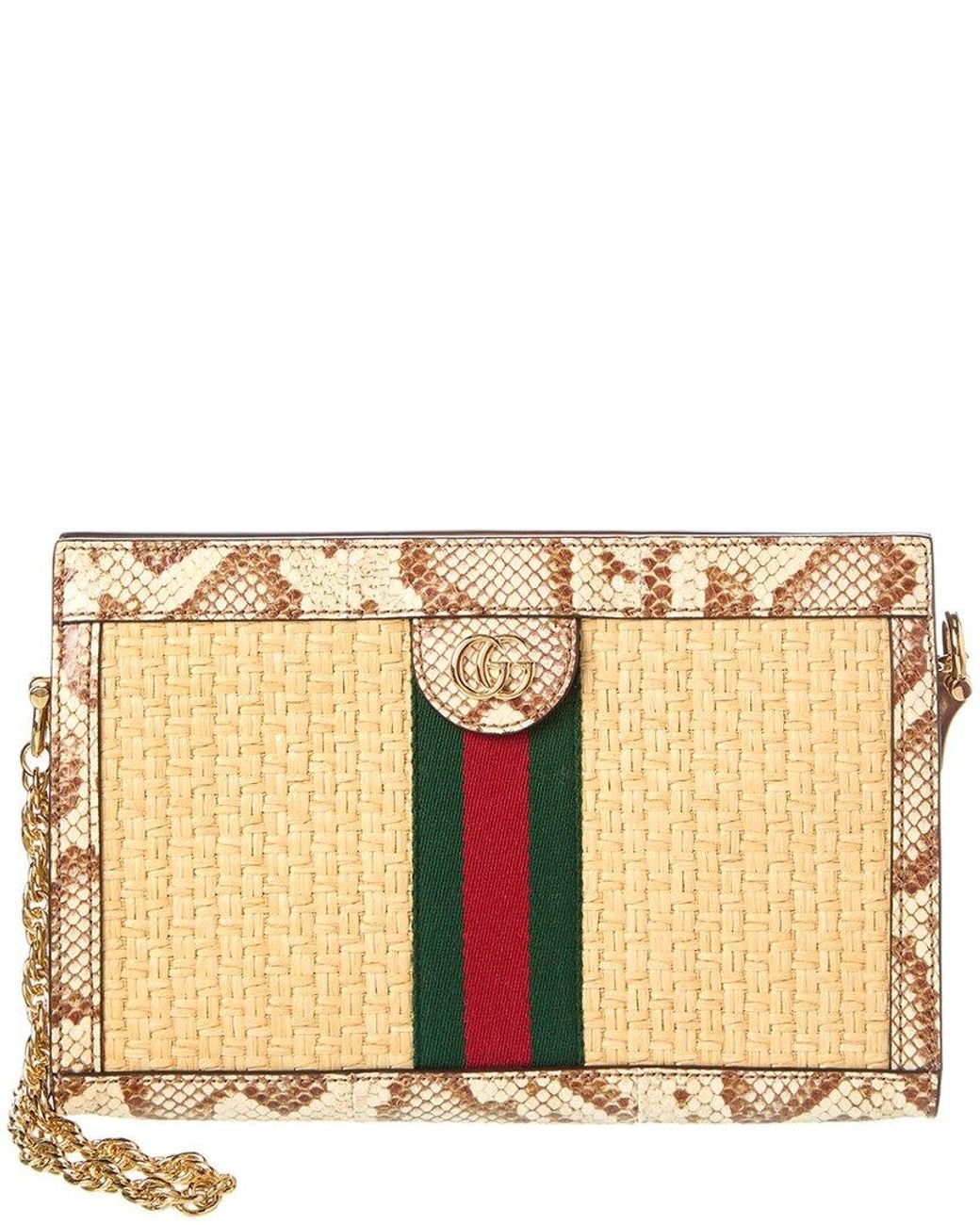 Gucci Ophidia Small Straw Snakeskin Shoulder Bag in Natural