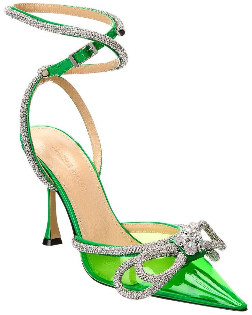 Mach & Mach Green Double Bow Vinyl & Leather Pump