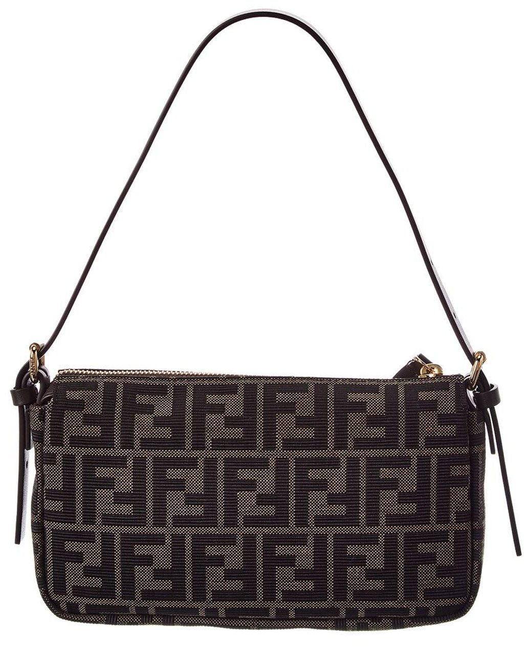 Fendi Black Zipper Top Small Ff Jacquard & Leather Shoulder Bag