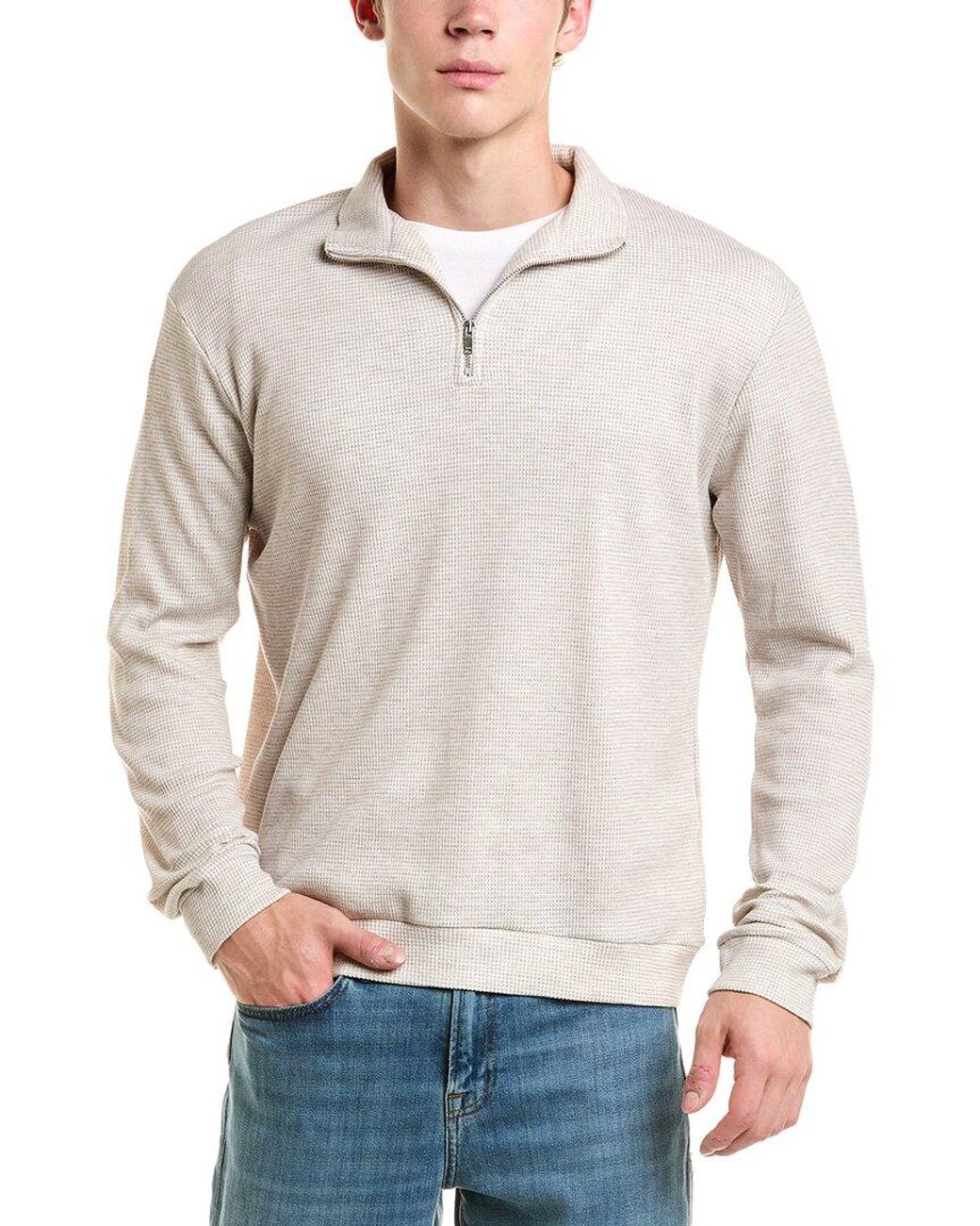 Reiss Gray Albery Waffle Half Zip Top for men
