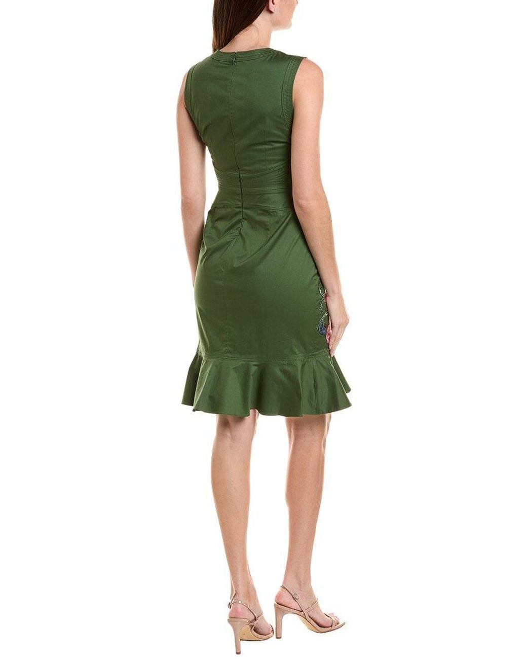 Marchesa Green Printed Sleeveless Mini Dress