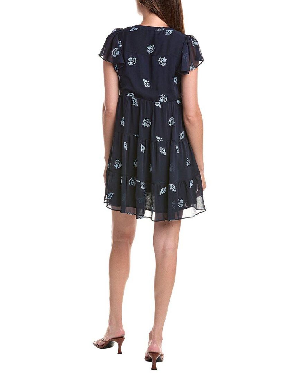 Cece Blue Embroidered V-Neck Mini Dress