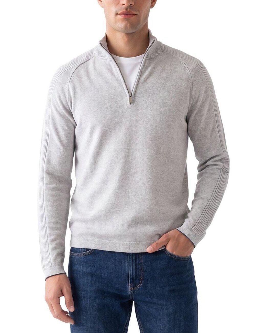 Forte Gray Cashmere 100% Cashmere Mock Neck 1/4-Zip 100% Cashmere Sweater for men