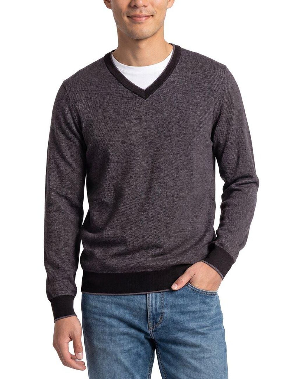Raffi Blue Birdseye V-Neck Sweater for men