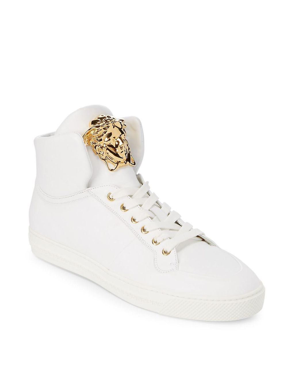 Versace Leather-high Top Sneakers in Blue for Men | Lyst