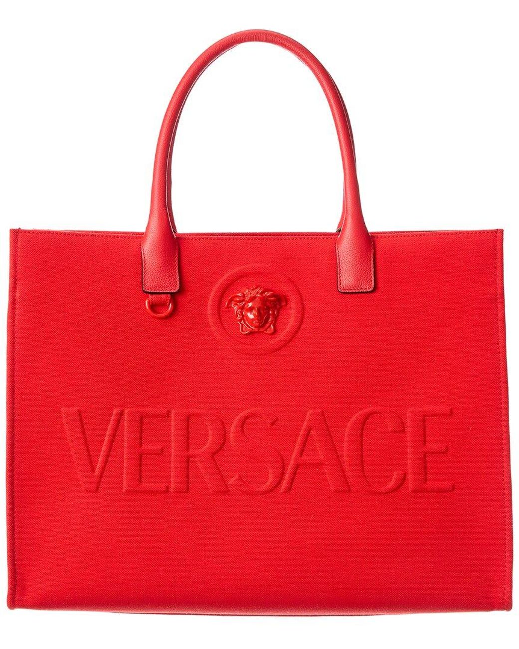 Versace La Medusa Canvas & Leather Tote in Red Lyst Canada