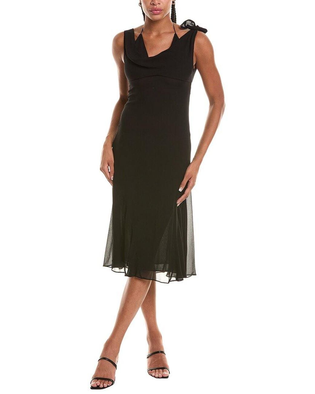 Alice + Olivia Black Abigail Bikini Cowl Neck Fitted Midi Dress