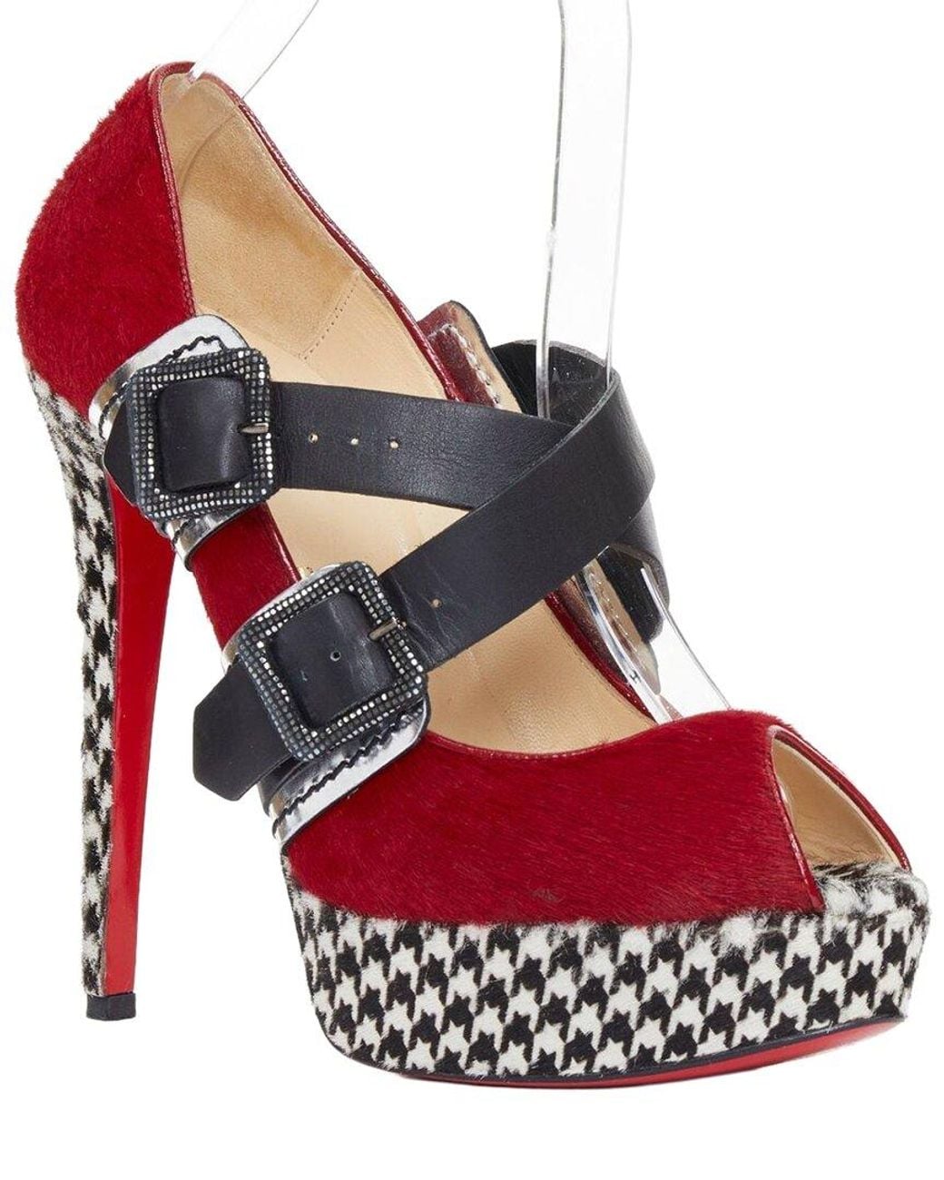 Christian Louboutin Red Wool/Hair Bikiki 140 Platform Heel (Authentic Pre- Loved)