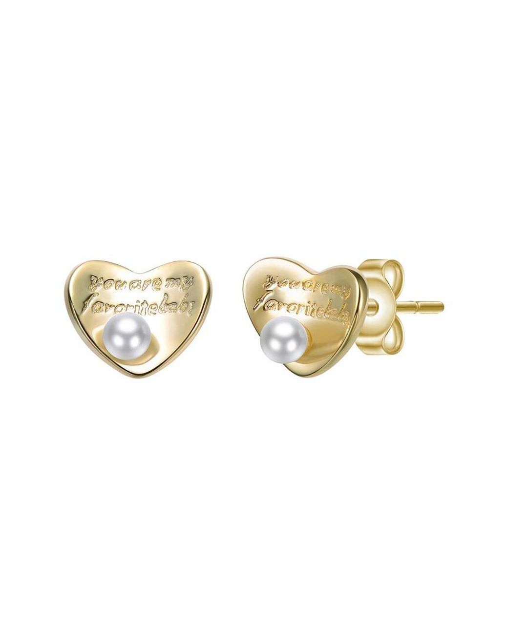 Rachel Glauber Metallic 14K Plated 3Mm Pearl Heart Earrings