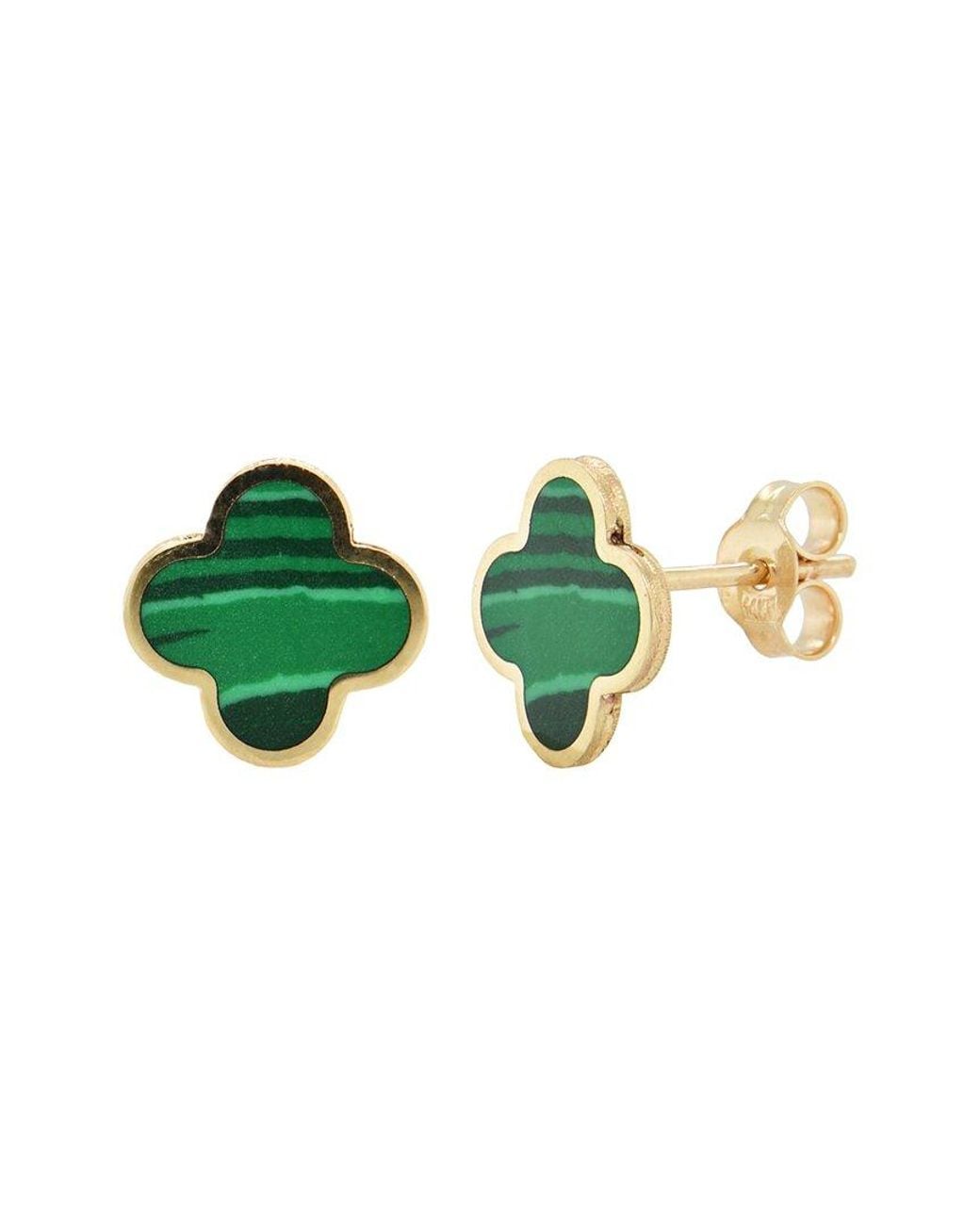 Italian Gold Green 14K Malachite Clover Studs