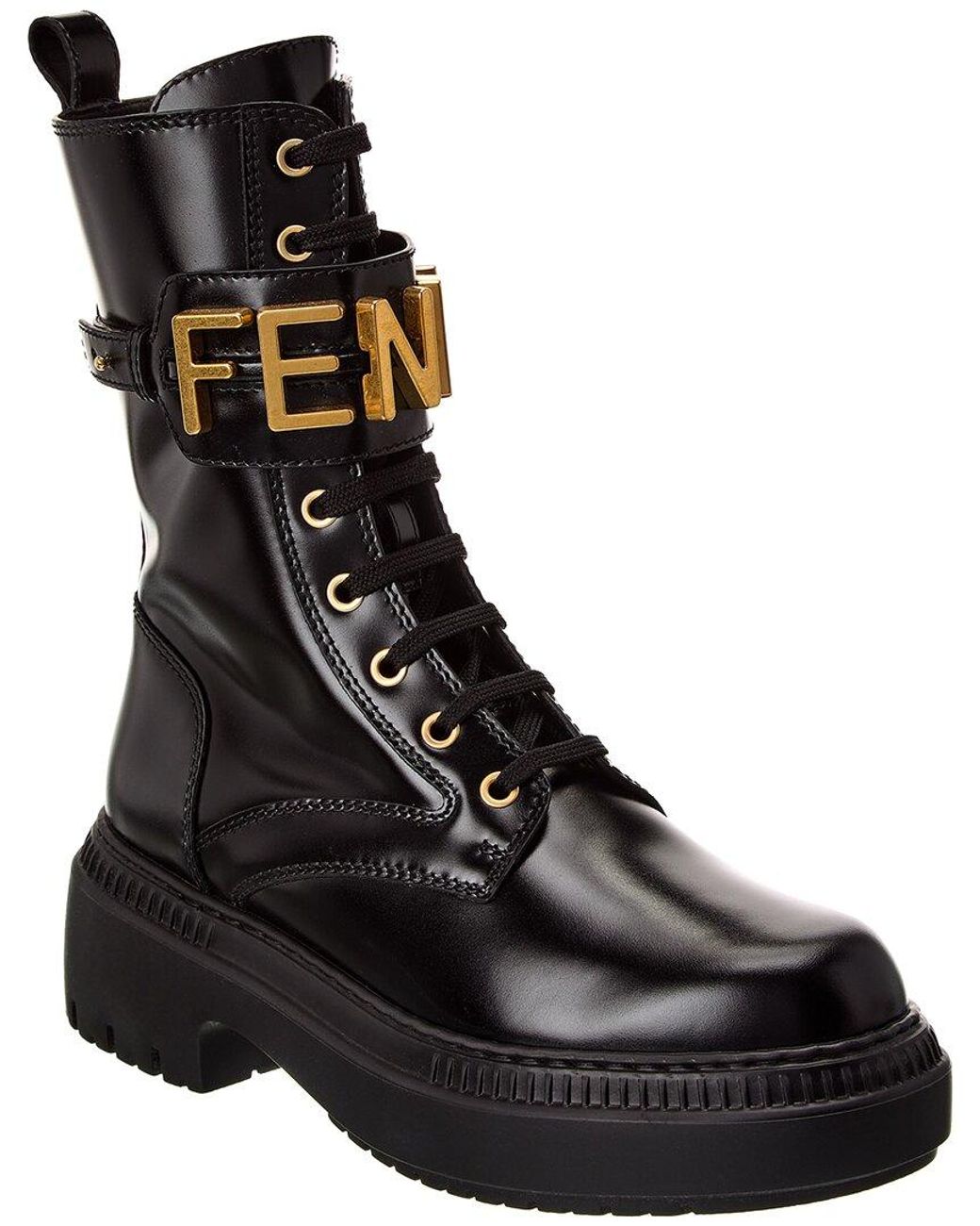Fendi Graphy Leather Biker Boot in Black | Lyst