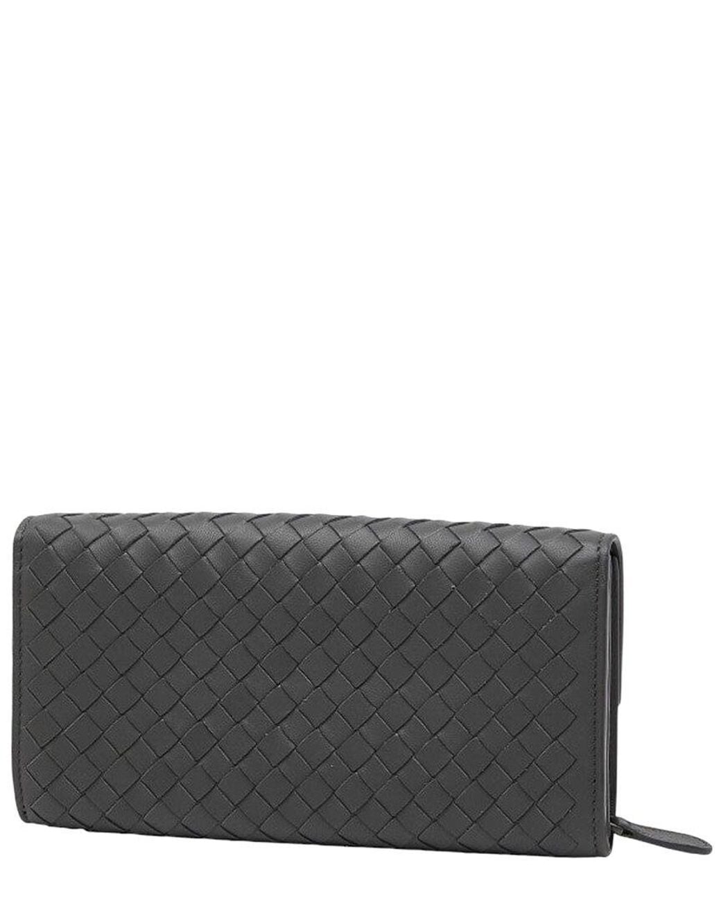 Bottega Veneta Gray Intrecciato Leather Long Wallet (Authentic Pre-Loved)
