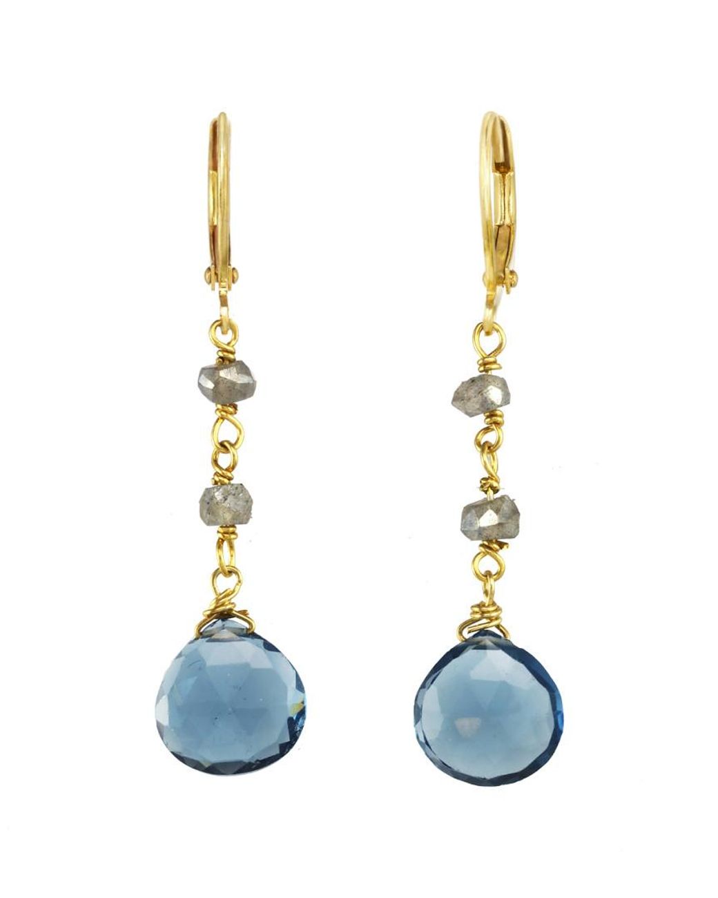 Rachel Reinhardt Jewelry Blue 14k Over Silver Labradorite & Topaz Drop Earrings