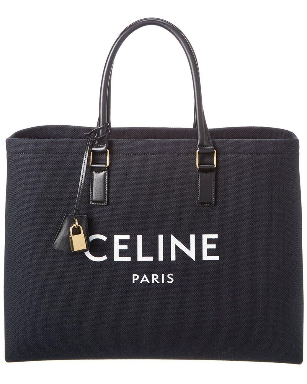 Celine Horizontal Canvas & Leather Tote in Black | Lyst UK