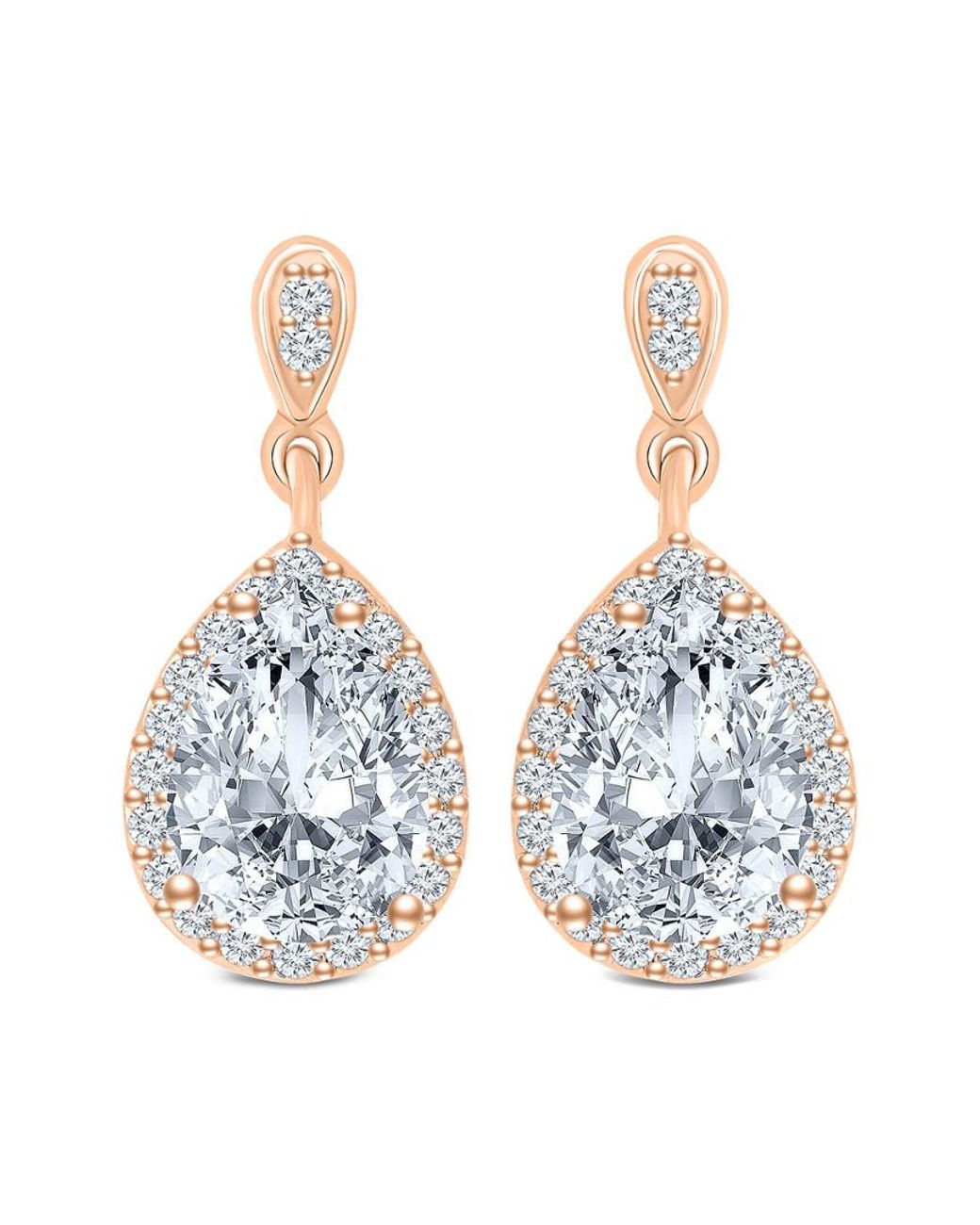 Rachel Glauber Blue 14k Rose Gold Plated Silver Cz Drop Earrings