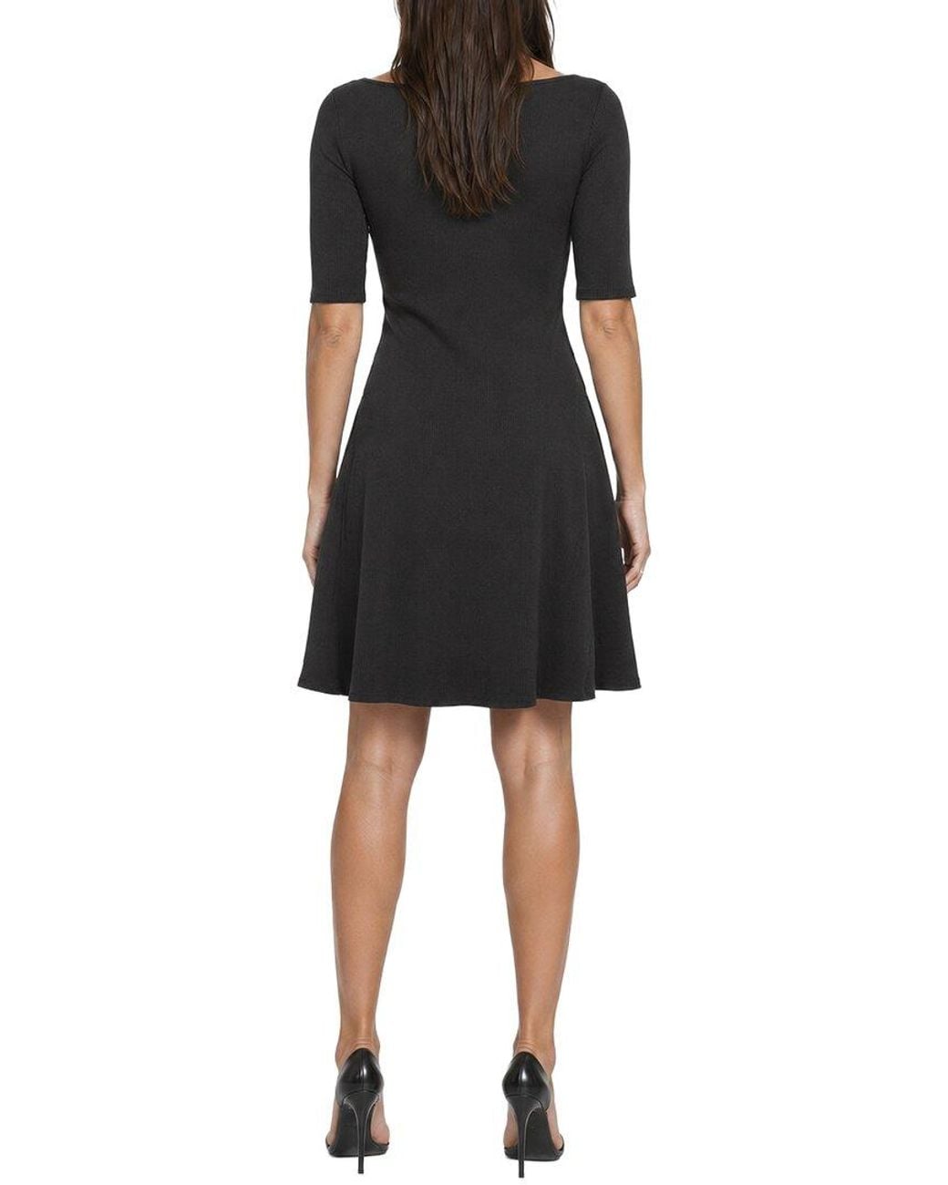 Bebe Black Rib Elbow Sleeve T-Shirt Godet Dress