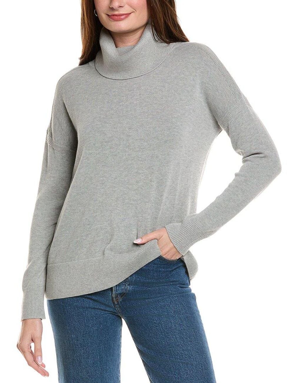Hannah Rose Gray Boxy Turtleneck Cashmere-Blend Sweater