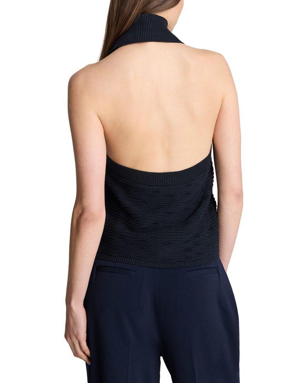 Kenneth Cole Blue Texture Stitch Button Up Halter Top