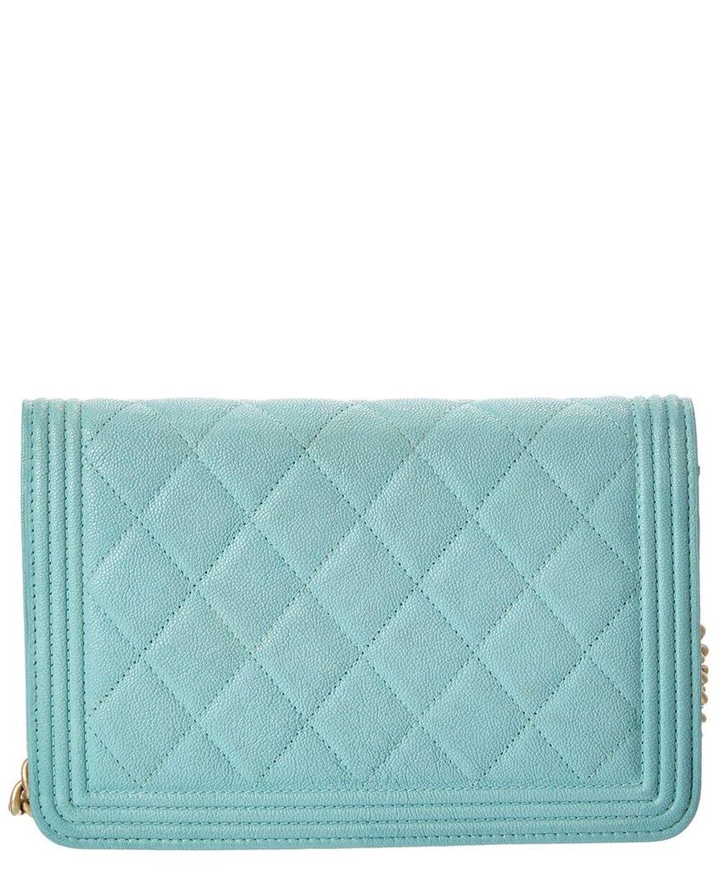 Chanel Blue Caviar Leather Boy Wallet On Chain (Authentic Pre-Loved)