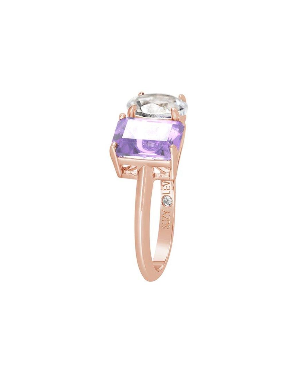 Suzy Levian Pink Rose Gold Over Silver 5.00 Ct. Tw. Gemstone Toi Et Moi Ring