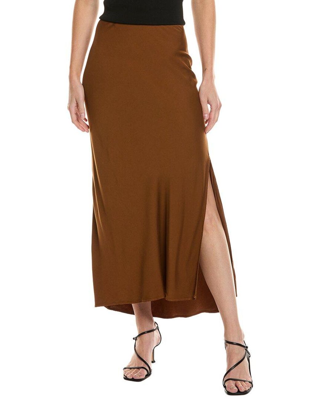 Bella Dahl Brown Side Slit Bias Maxi Skirt