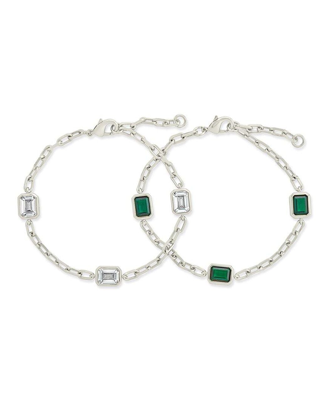 Sterling Forever White Cz Lennox Station Chain Bracelet