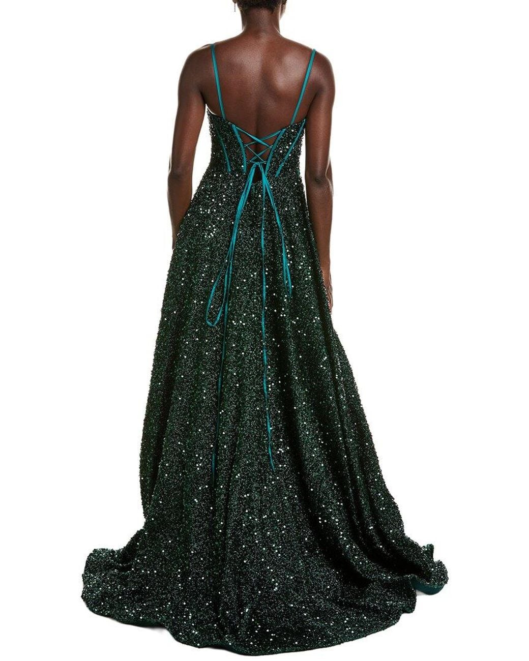 Issue New York Green Sequin Lurex Gown