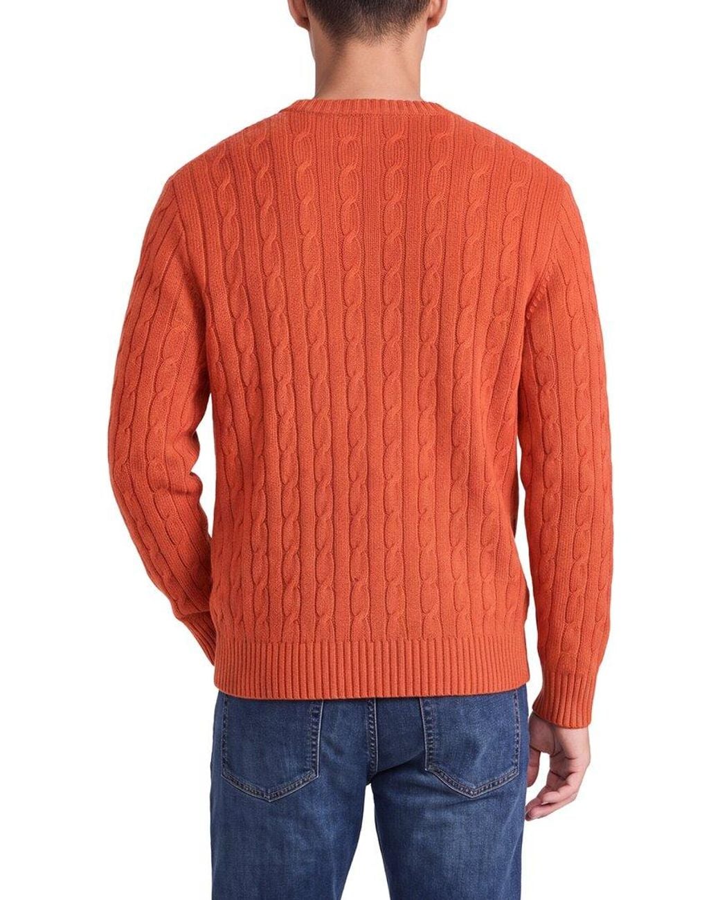N.Peal Cashmere Red Thames Cable 100% Cashmere Crewneck Sweater for men