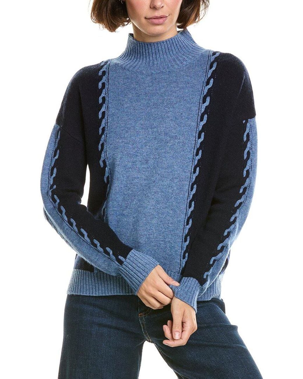 InCashmere Blue Mock Neck Wool & Cashmere-Blend Pullover