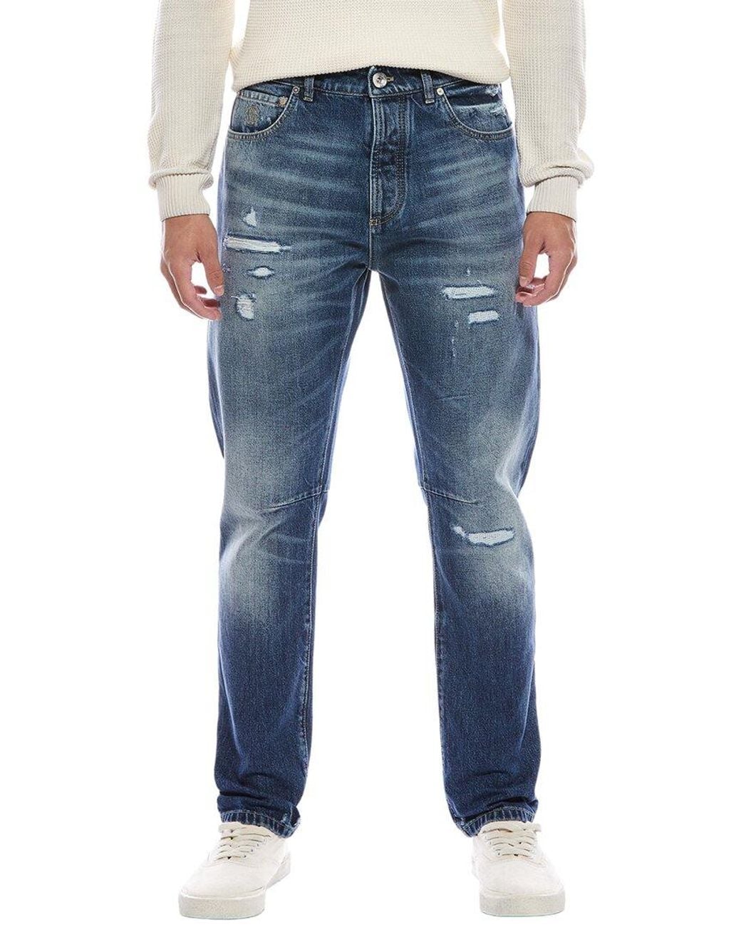Brunello Cucinelli Blue Medium Wash Leisure Fit Jean for men