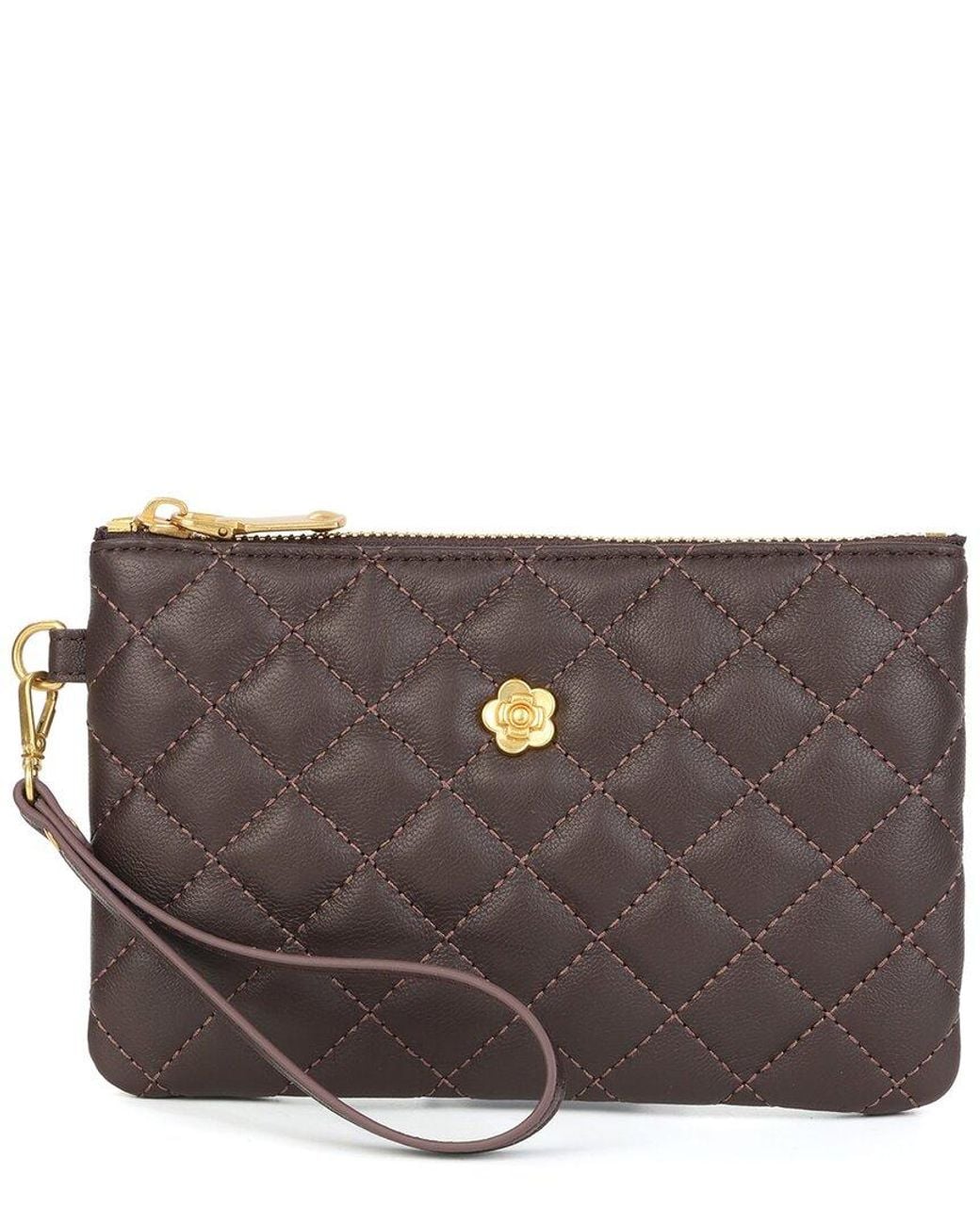 Tiffany & Fred Paris Brown Diamond Quilted Leather Wristlet