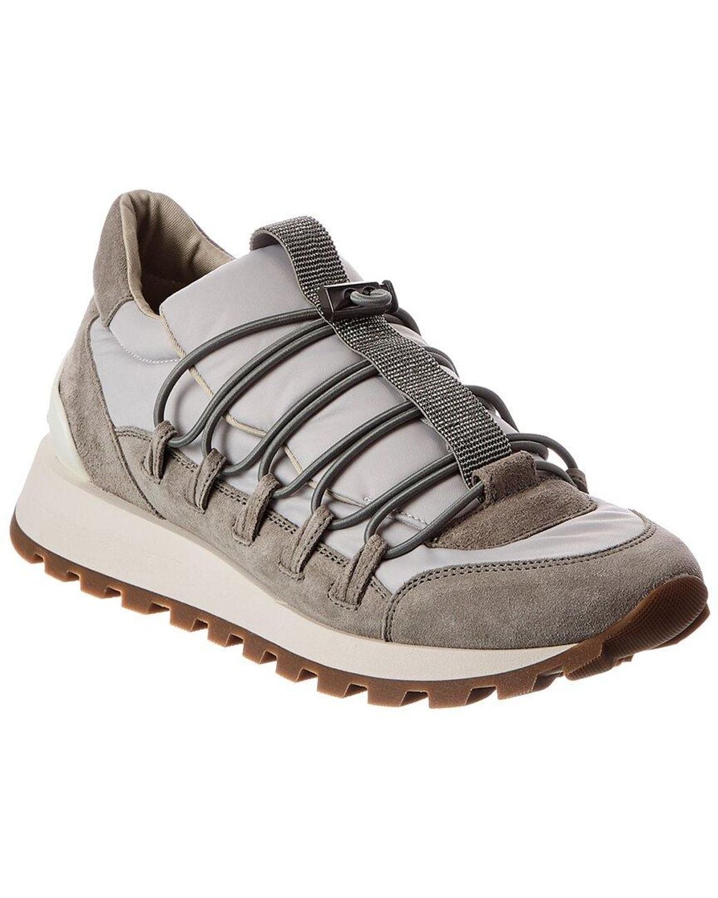 Brunello Cucinelli Gray Canvas & Suede Sneaker