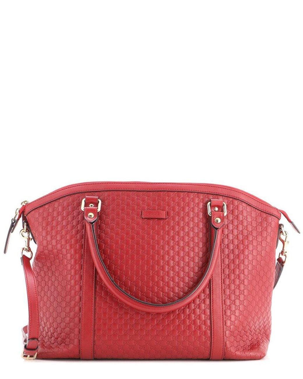 Gucci Red Microssima Leather Britt Convertible Dome Satchel Medium (Authentic Pre-Loved)