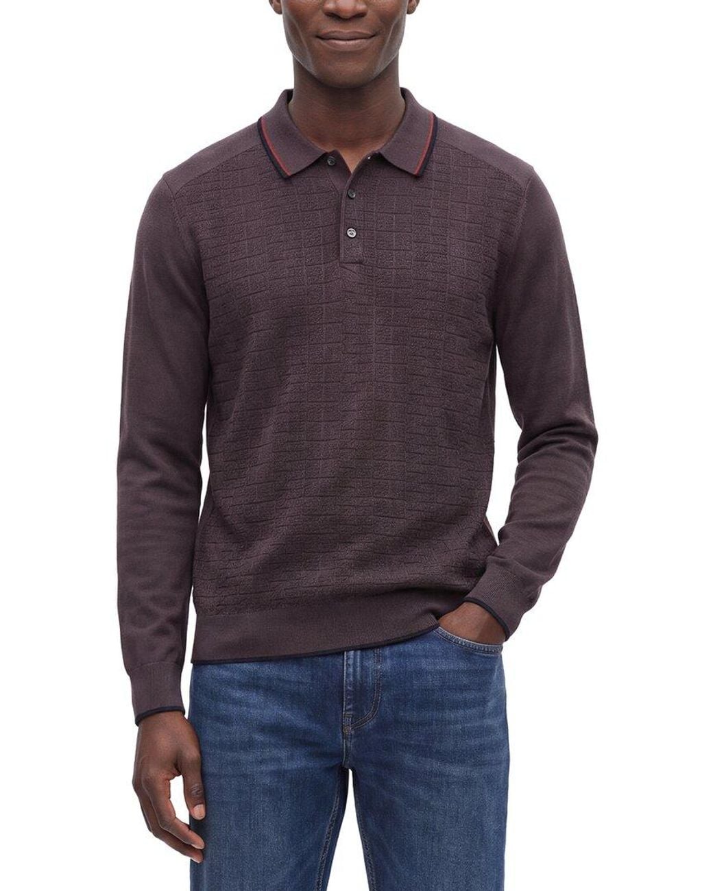 Raffi Purple Jacquard Polo Sweater for men