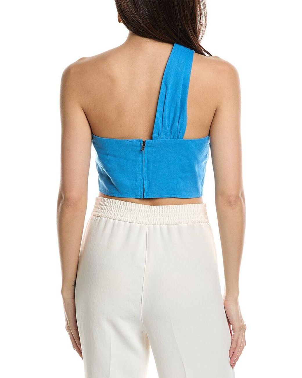 Jason Wu Blue One-Shoulder Linen-Blend Crop Top