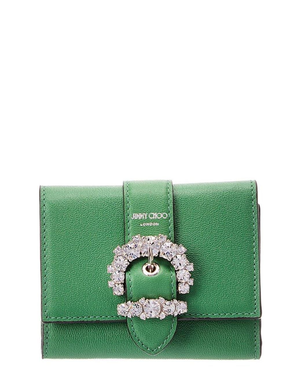 Jimmy Choo Green Cheri Leather Card Case