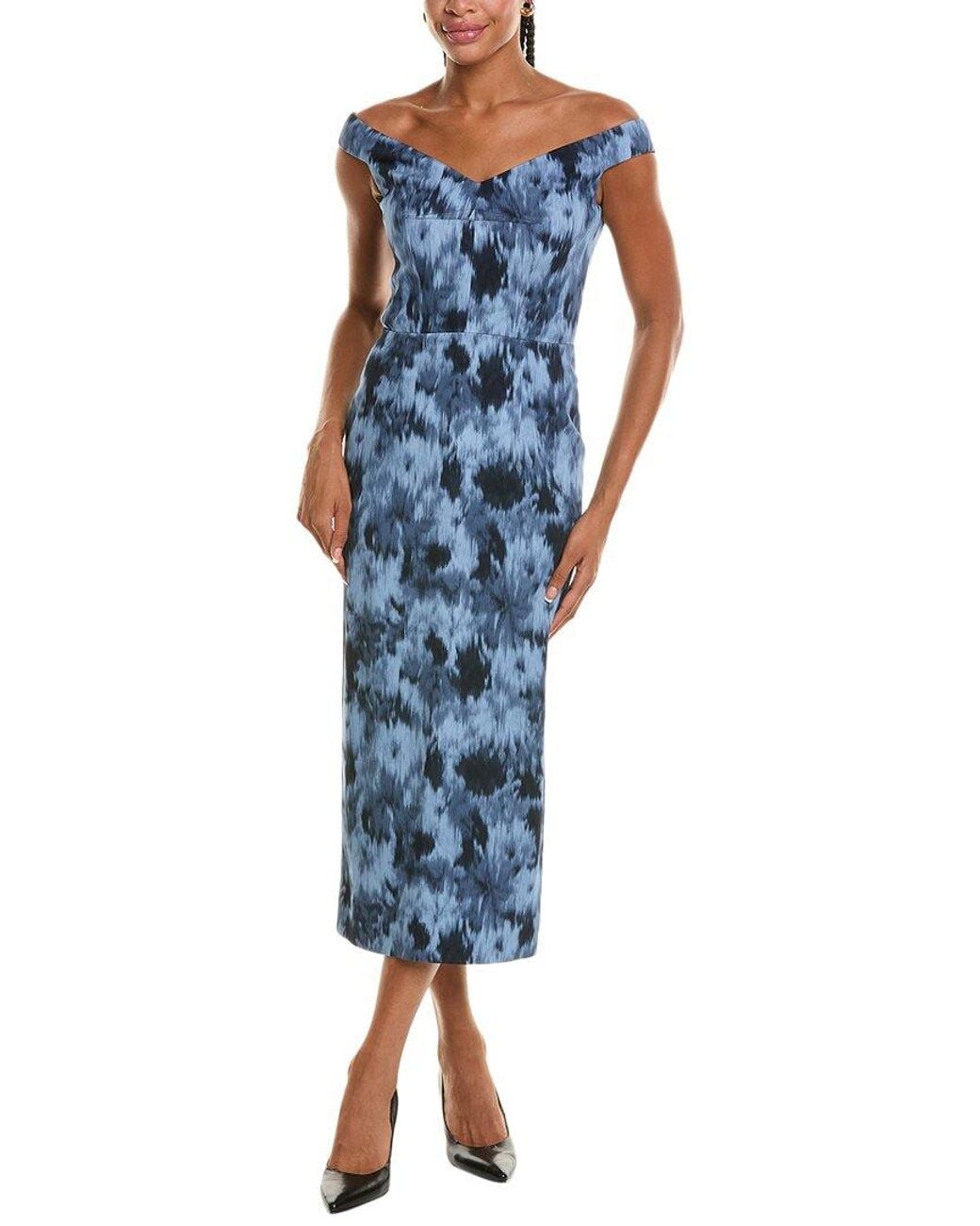 Michael Kors Blue Floral Chiné Stretch Cady Sheath Dress