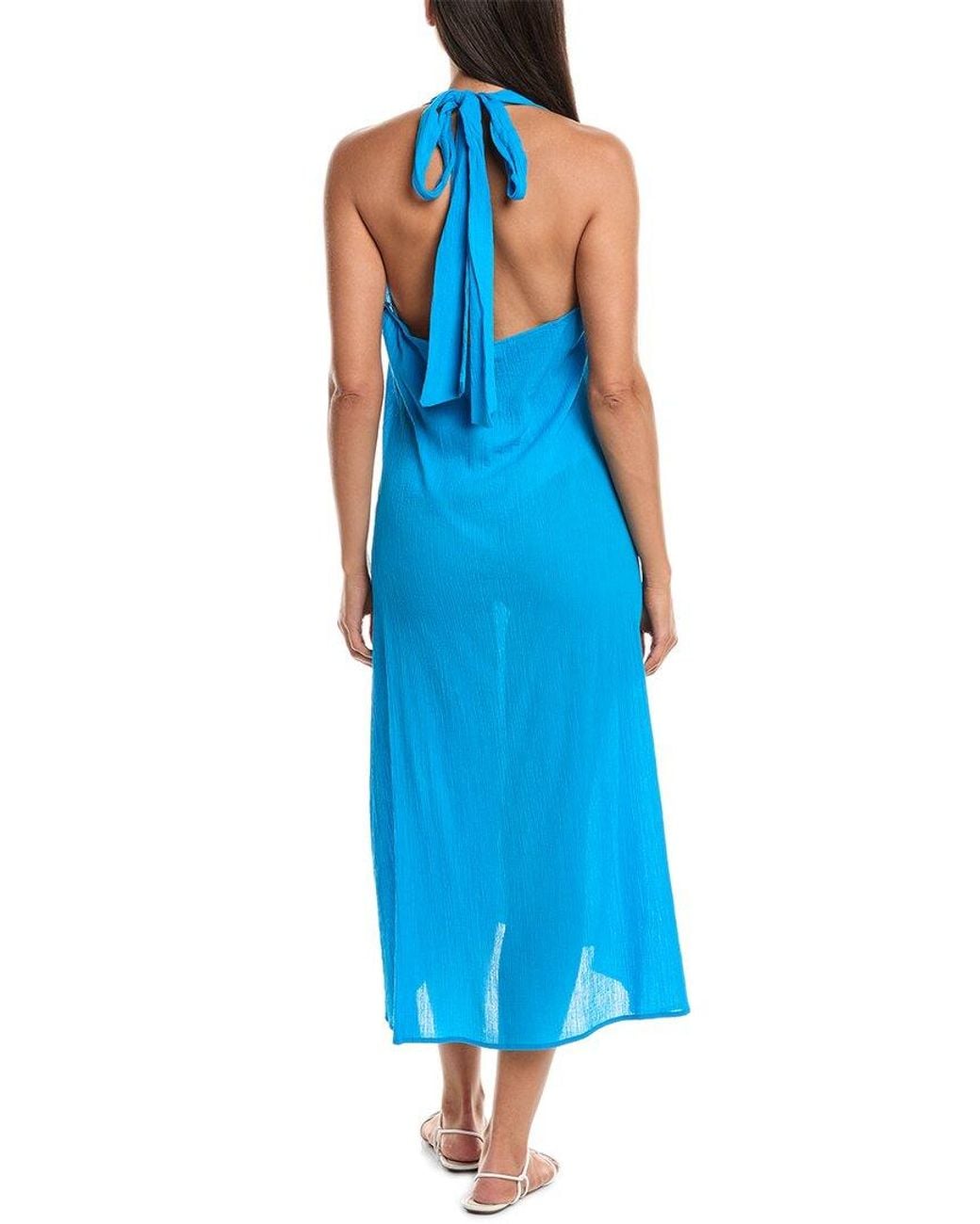 Natori Blue Gauze Maxi Halter Dress