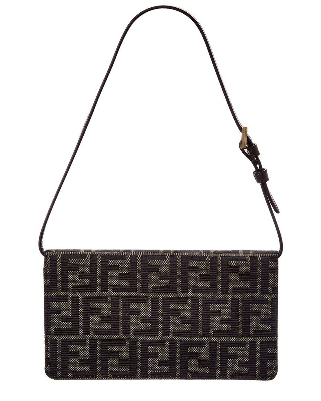Fendi Black Tube Ff Jacquard & Leather Wallet On Chain