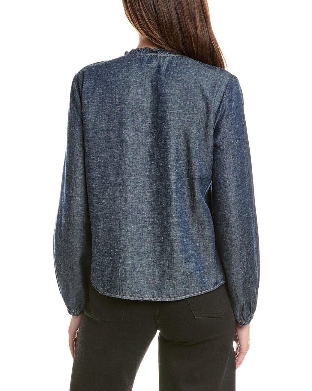 Bella Dahl Blue V-Neck Ruffle Blouse