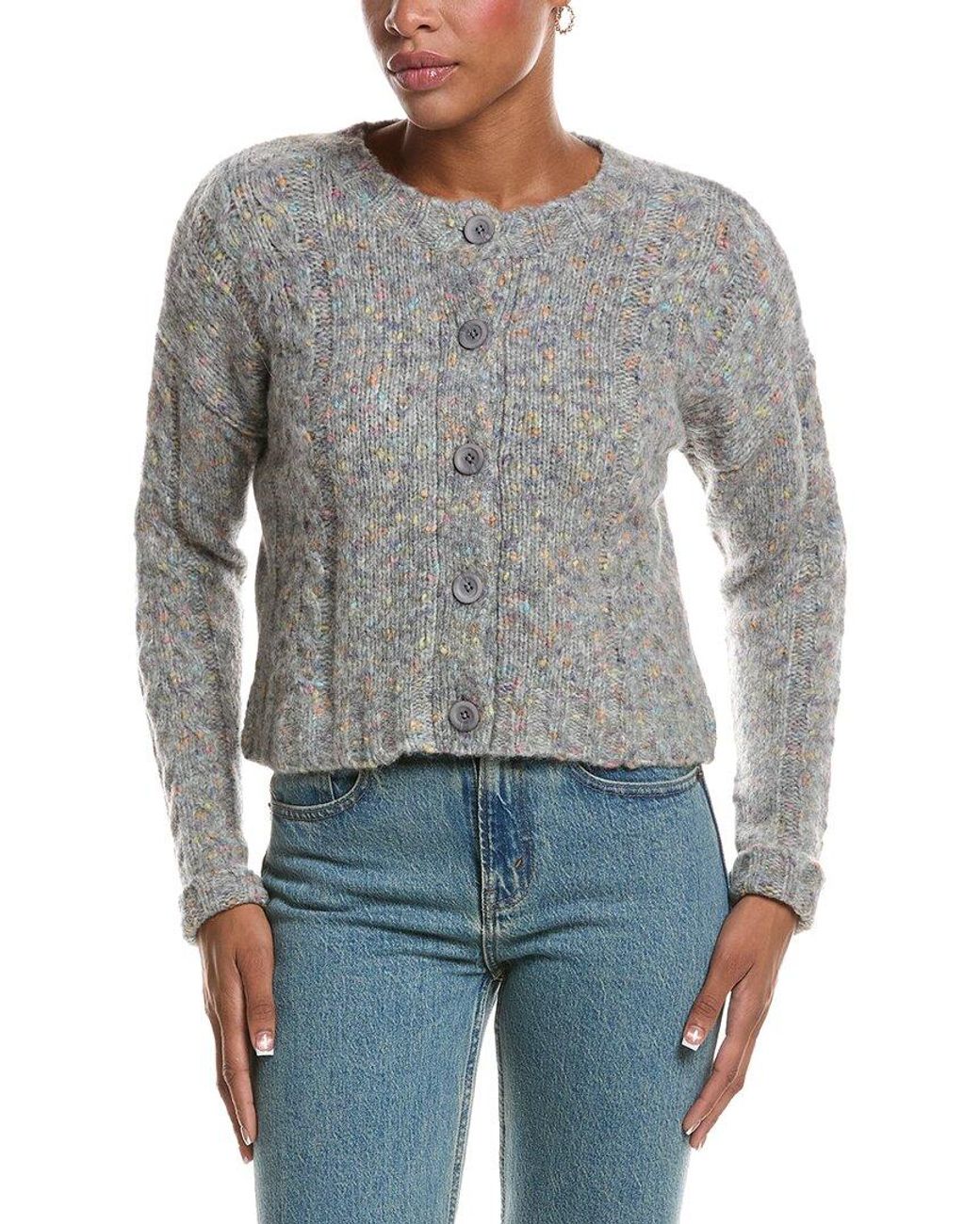Autumn Cashmere Gray Confetti Cable Boxy Wool & Alpaca-Blend Cardigan