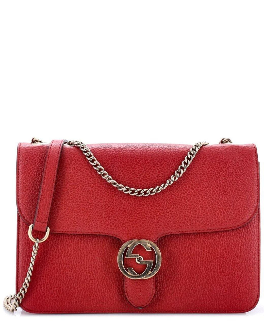 Gucci Red Sheep Leather Interlocking Shoulder Bag Medium (Authentic Pre-Loved)