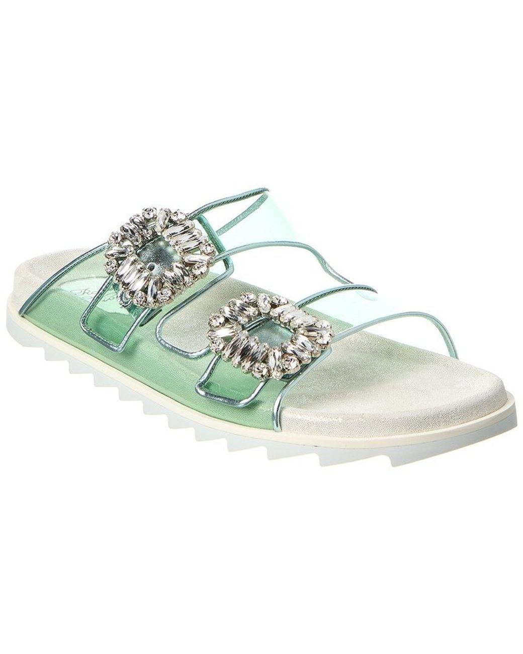 Roger Vivier Green Viv Strass Buckle Vinyl & Leather Slide